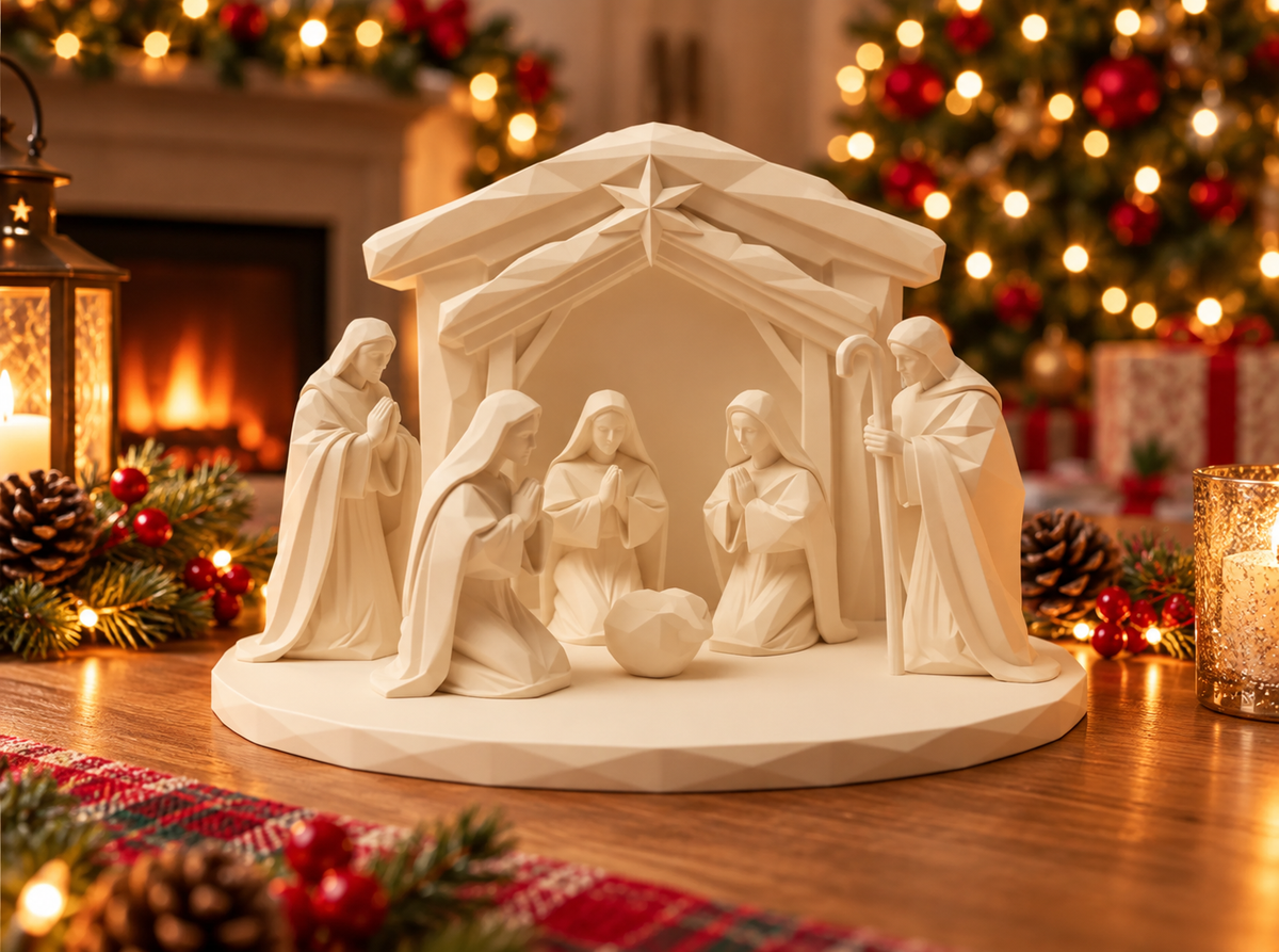 Modern Christmas Nativity Scene | Holy Family Manger Tabletop Decor
