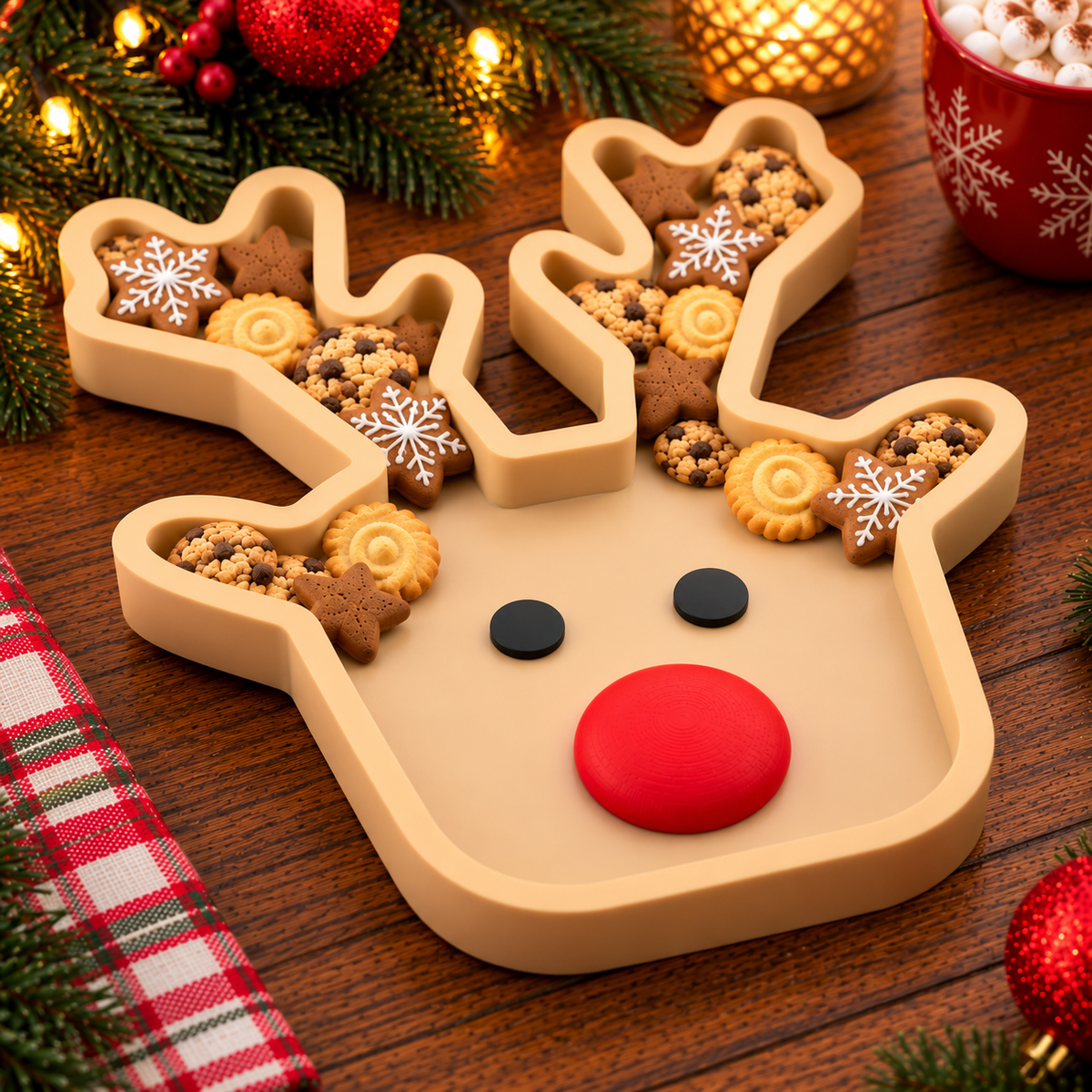 Rudolph Reindeer Christmas Cookie Tray | Holiday Snack & Treat Holder