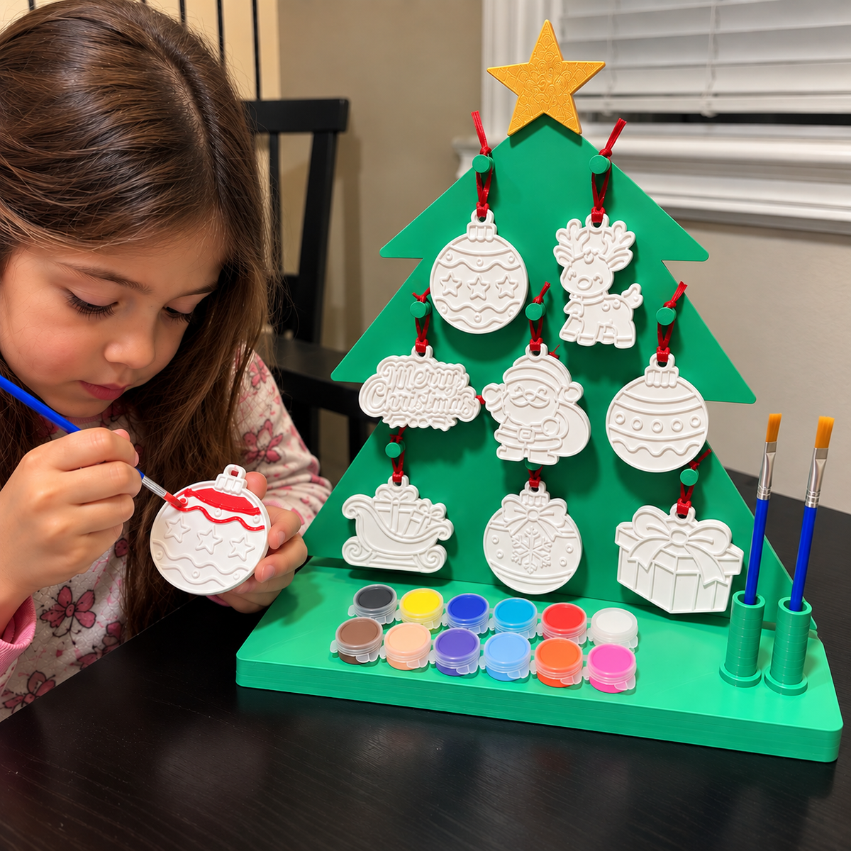 Paint Your Own Christmas Ornament Tree Kit | 8 Ornaments, 12 Paint Colors & 2 Brushes
