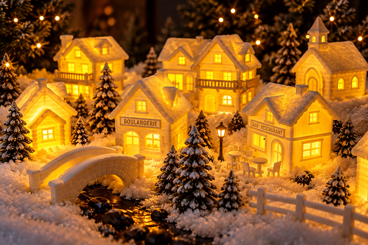 Complete Lighted Christmas Mountain Village Set | Miniature Winter Village Decor