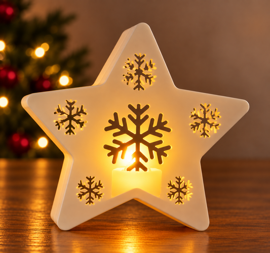 Christmas Snowflake Star Tealight Holder – LED Holiday Lantern | Single or Set of 2