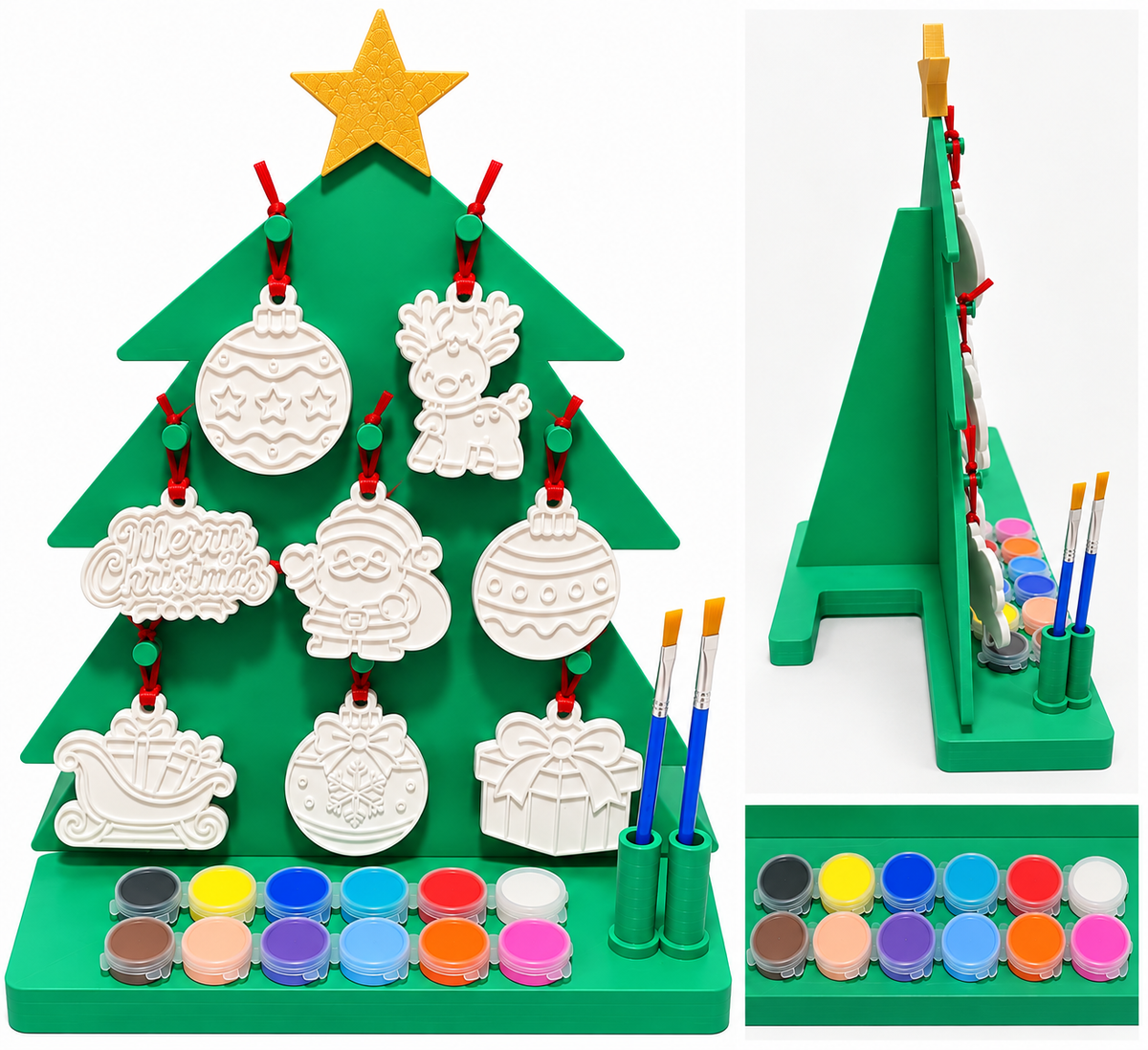 Paint Your Own Christmas Ornament Tree Kit | 8 Ornaments, 12 Paint Colors & 2 Brushes