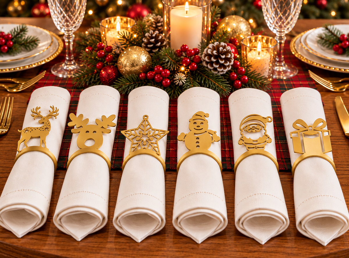 Christmas Napkin Rings Set of 6 | Holiday Napkin Holders & Table Decor