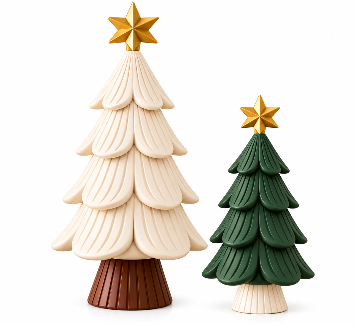Set of 2 Modern Christmas Trees with Gold Stars