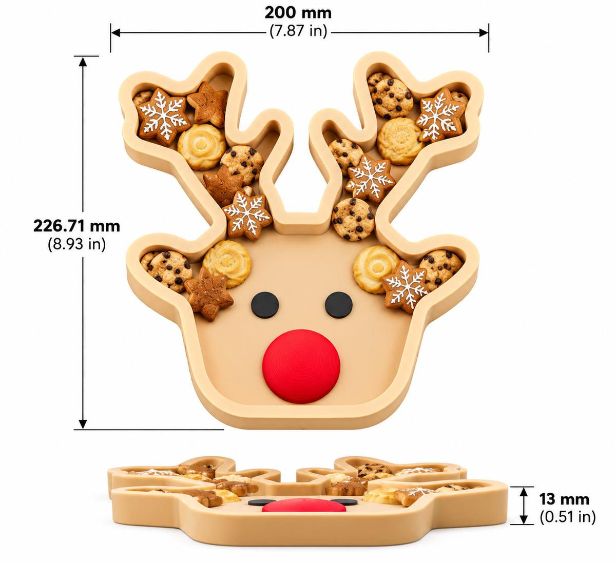 Rudolph Reindeer Christmas Cookie Tray | Holiday Snack & Treat Holder