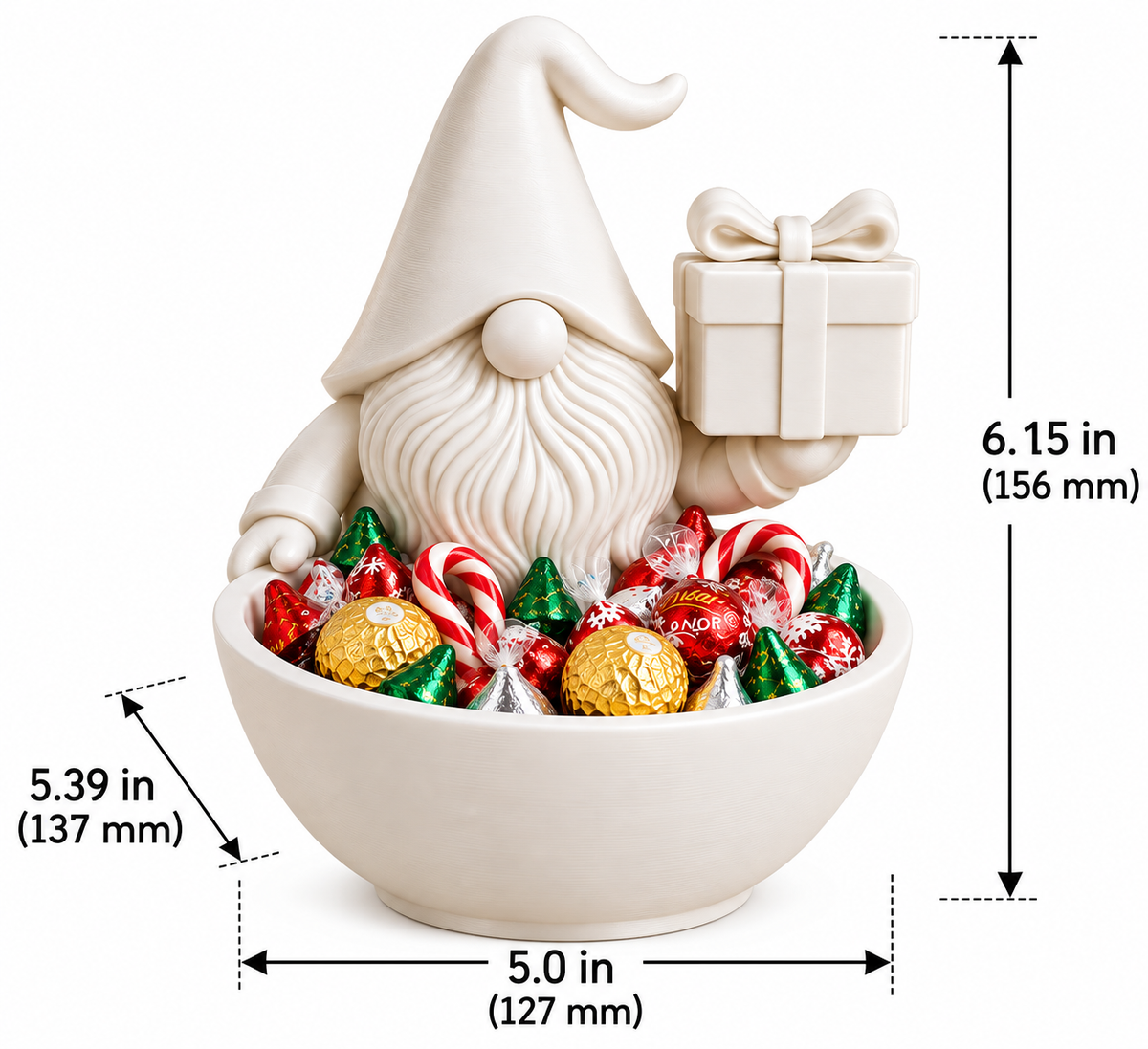 Christmas Gnome Candy Bowl with Gift – Holiday Treat Holder & Christmas Table Decor