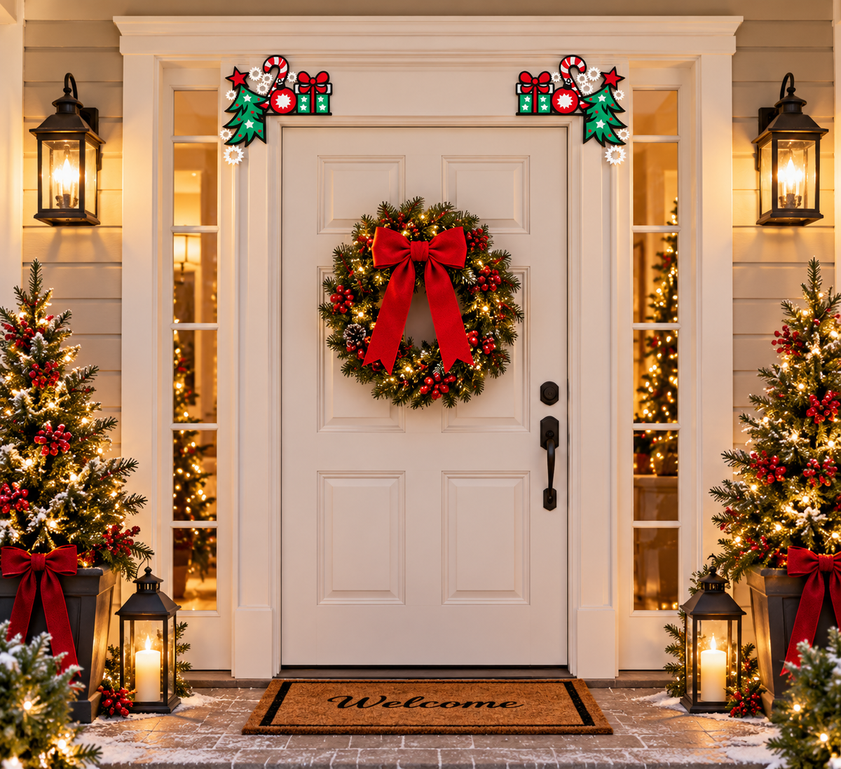 Christmas Fireplace & Door Corner Decoration | Festive Holiday Mantel Decor