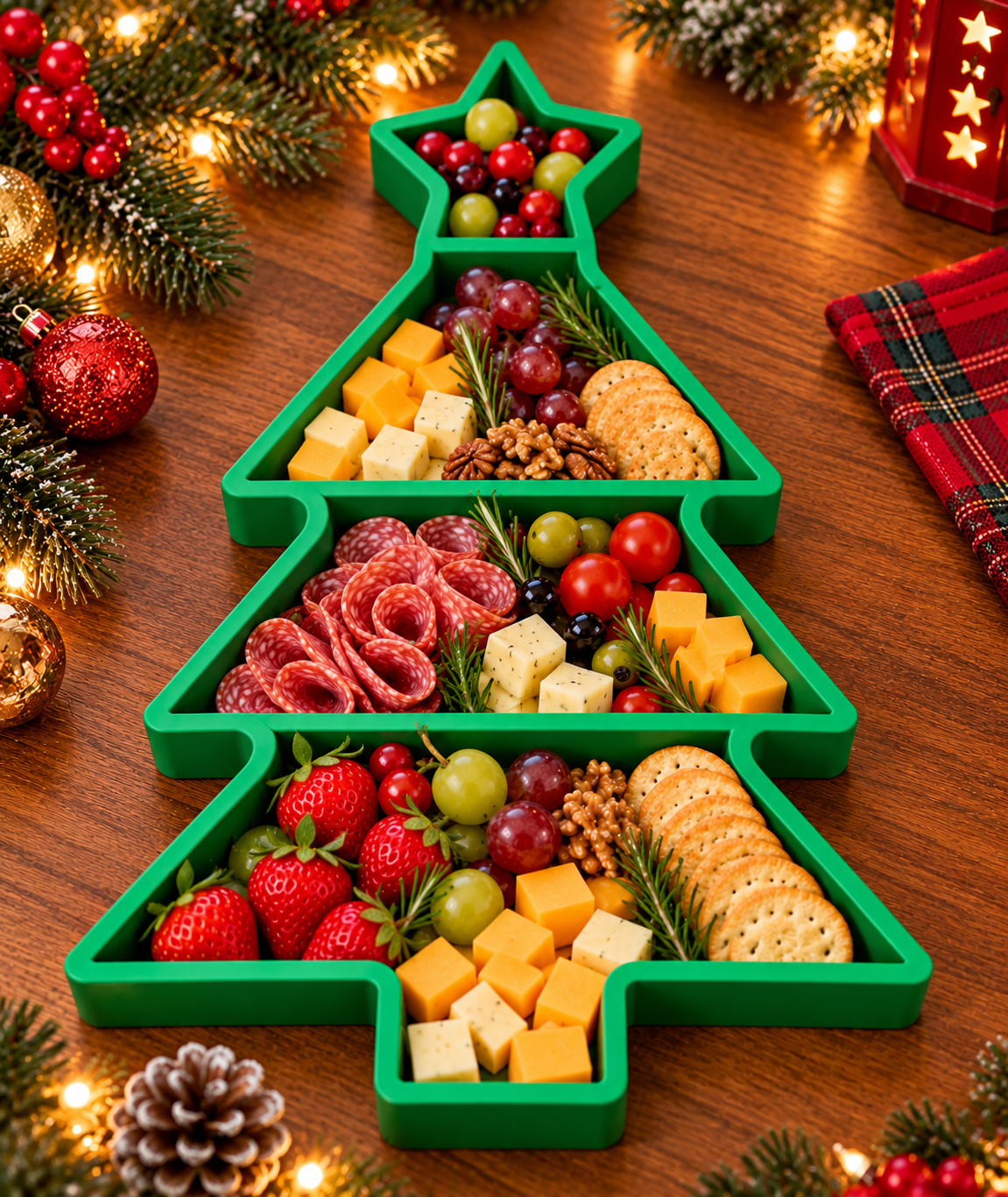 Christmas Tree Snack Tray | Holiday Charcuterie & Serving Platter