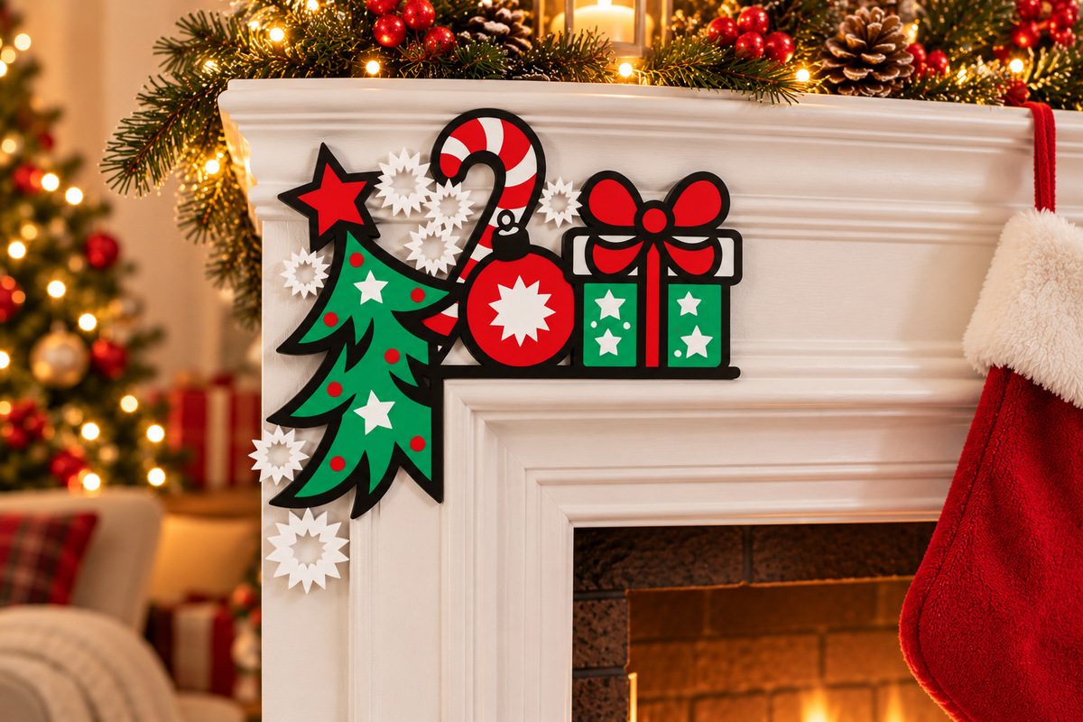Christmas Fireplace & Door Corner Decoration | Festive Holiday Mantel Decor