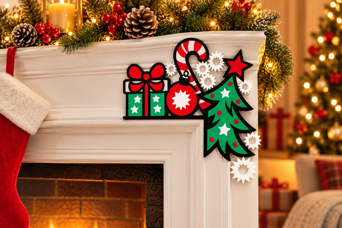 Christmas Fireplace & Door Corner Decoration | Festive Holiday Mantel Decor