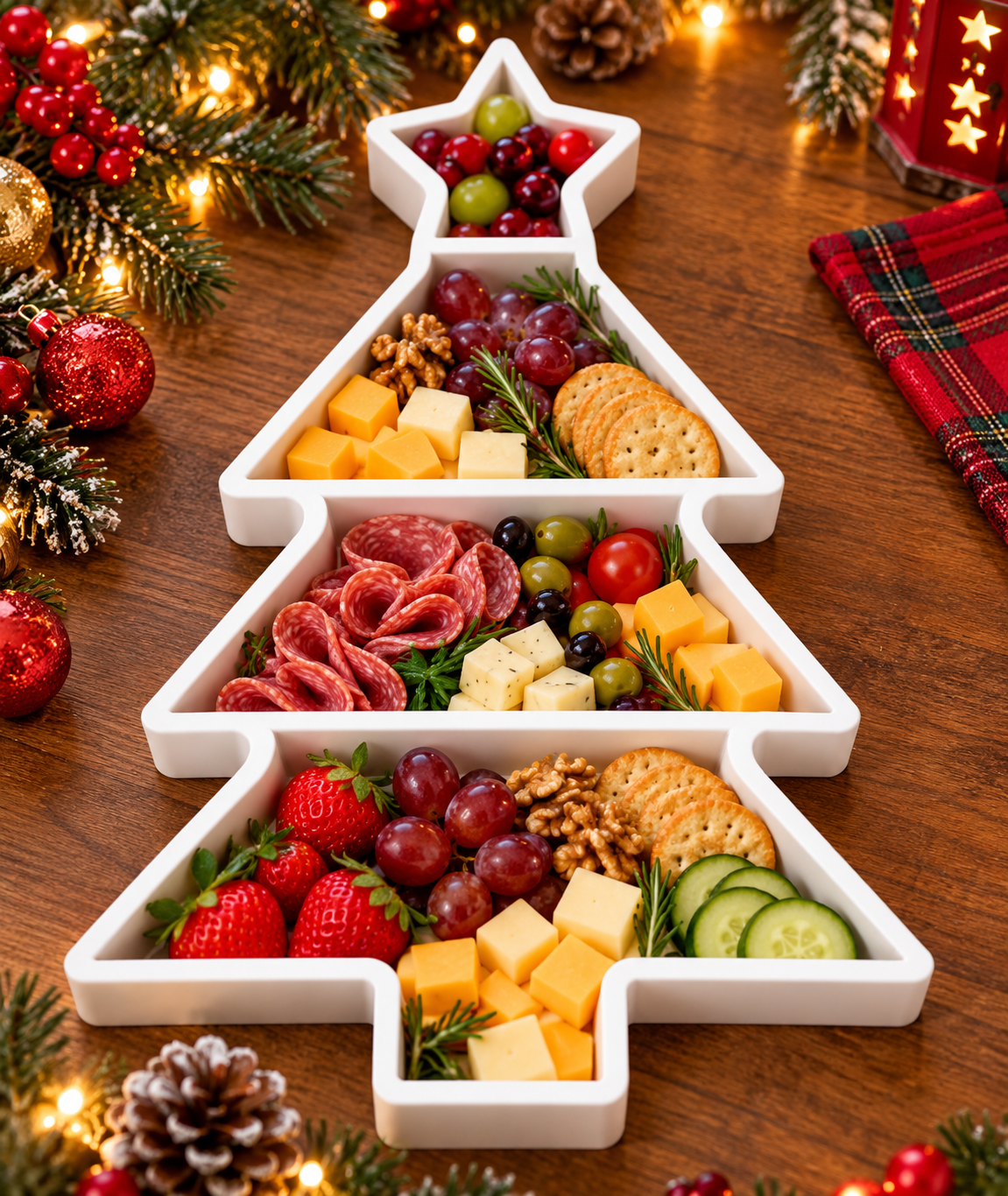 Christmas Tree Snack Tray | Holiday Charcuterie & Serving Platter