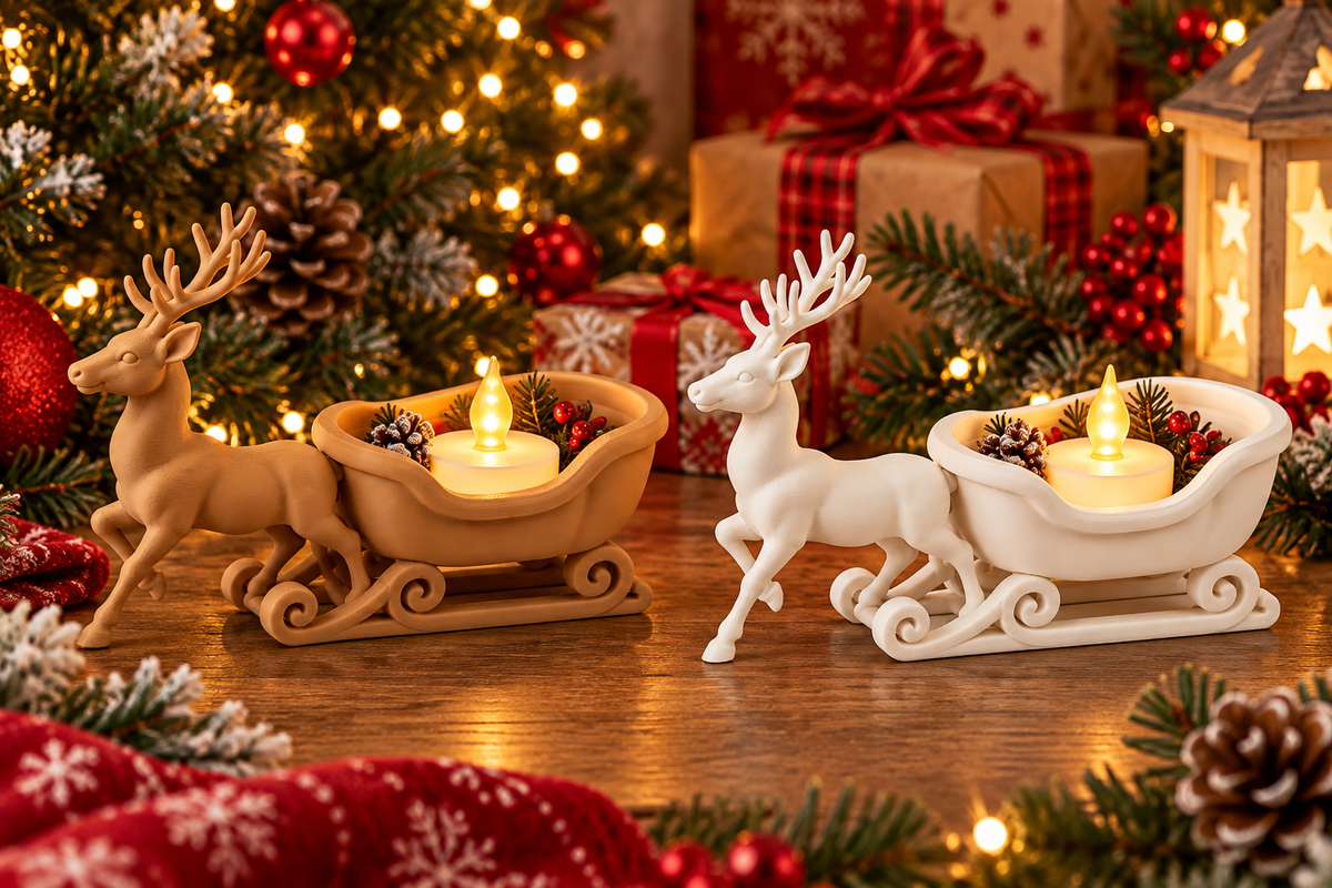 Christmas Reindeer Sleigh LED Tea Light Holder – Holiday Table Decor