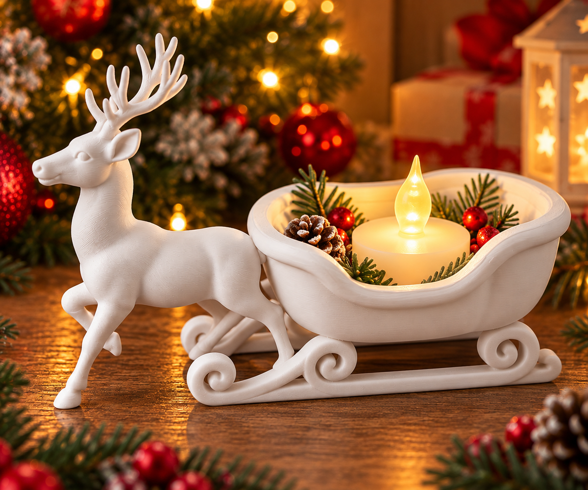 Christmas Reindeer Sleigh LED Tea Light Holder – Holiday Table Decor