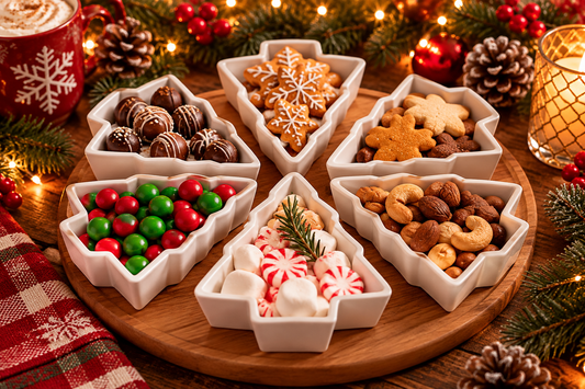 Christmas Tree Snack Tray Set of 6 – Holiday Serving Dishes & Christmas Table Decor