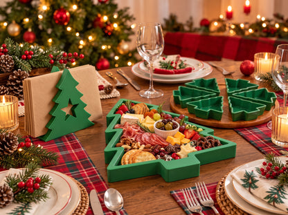 Christmas Tree Table Decor Set, Holiday Snack Trays, Napkin Holder, Charcuterie Tray (8-Piece Collection)