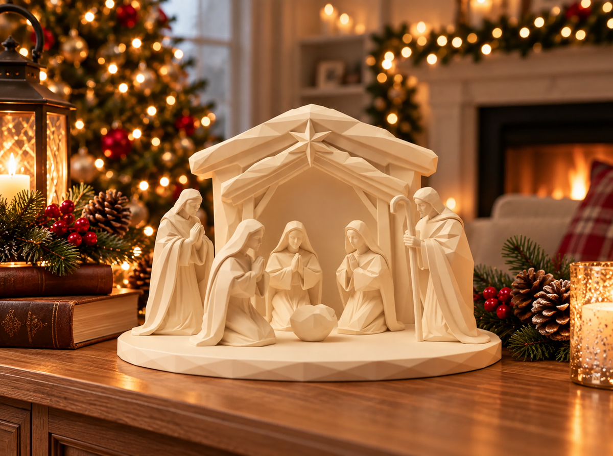 Modern Christmas Nativity Scene | Holy Family Manger Tabletop Decor