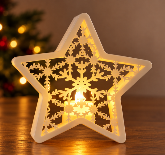 Christmas Snowflake Star Tealight Holder – LED Holiday Lantern | Single or Set of 2