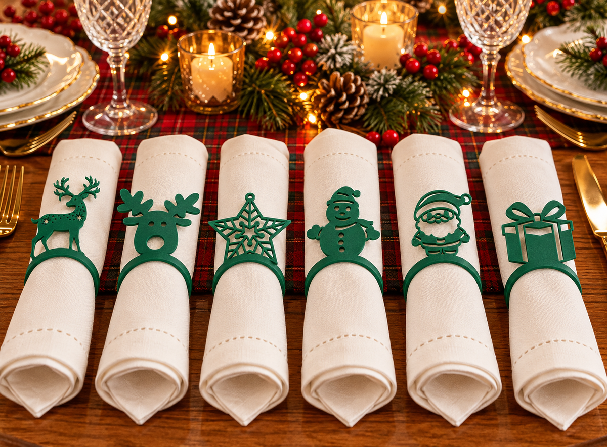 Christmas Napkin Rings Set of 6 | Holiday Napkin Holders & Table Decor