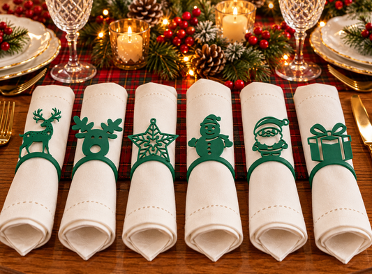 Christmas Napkin Rings Set of 6 | Holiday Napkin Holders & Table Decor