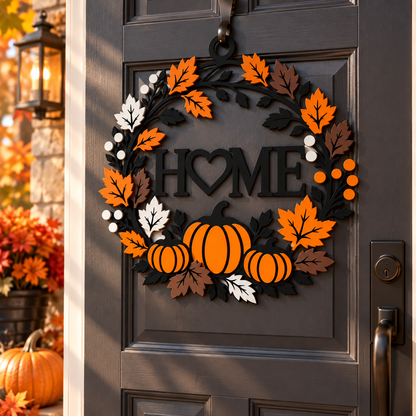 Fall Pumpkin Wreath with HOME Sign | 3D Printed Autumn Door Decor