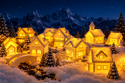 Complete Lighted Christmas Mountain Village Set | Miniature Winter Village Decor