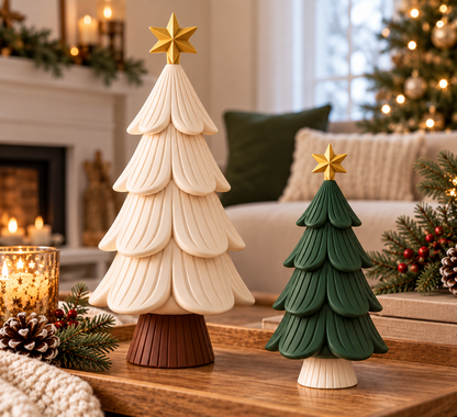 Set of 2 Modern Christmas Trees with Gold Stars
