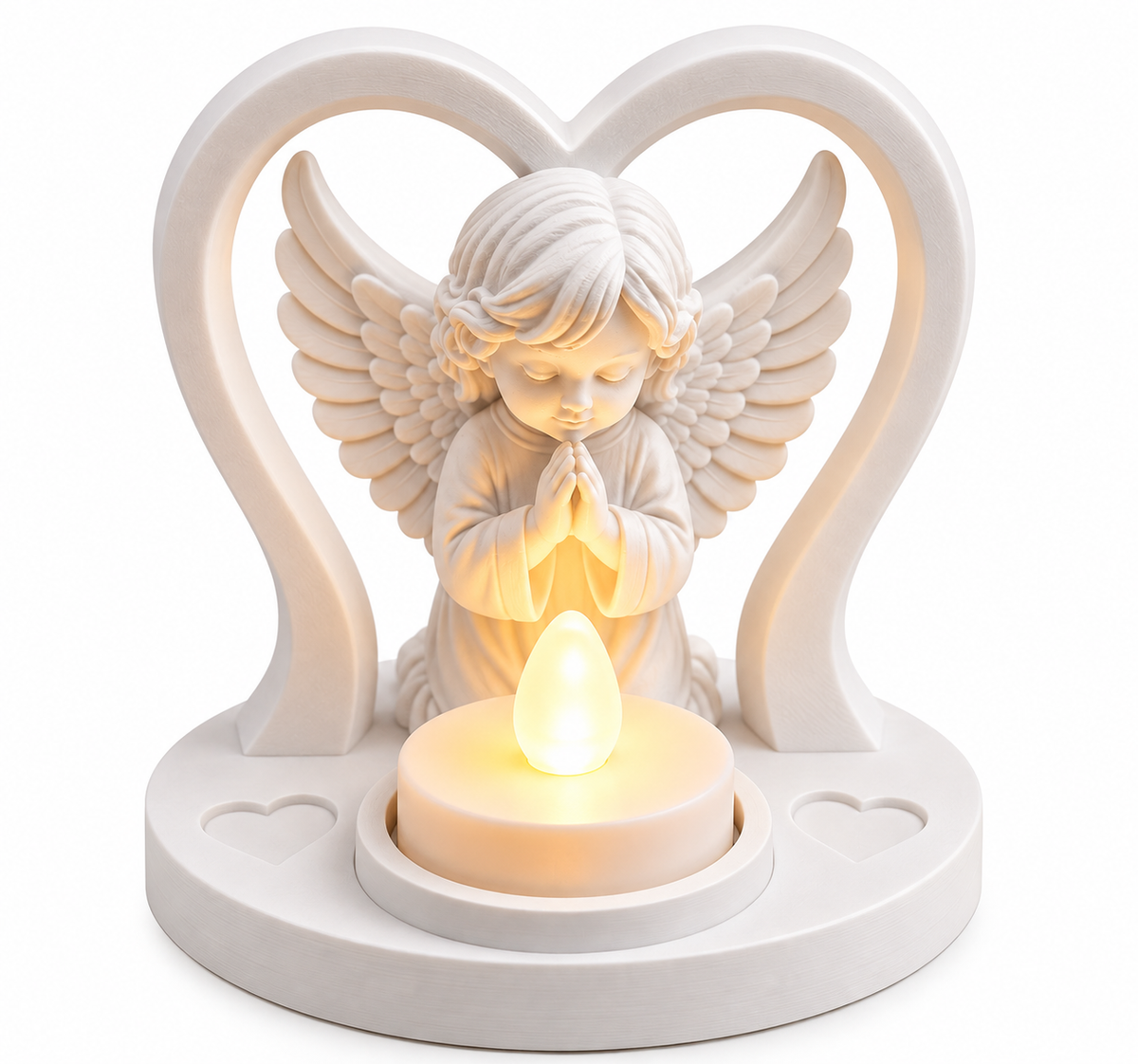 Praying Angel Heart Candle Holder with LED Tealight | Memorial & Sympathy Gift