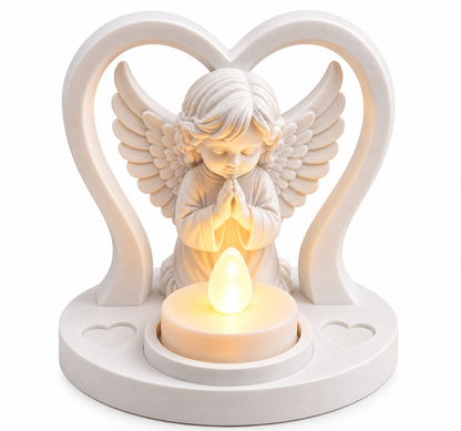 Praying Angel Heart Candle Holder with LED Tealight | Memorial & Sympathy Gift