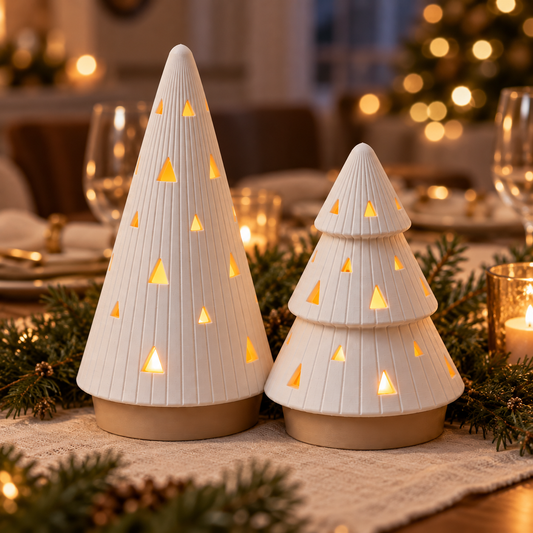 White Christmas Tree Lantern Set with LED Tea Lights – Nordic Christmas Decor