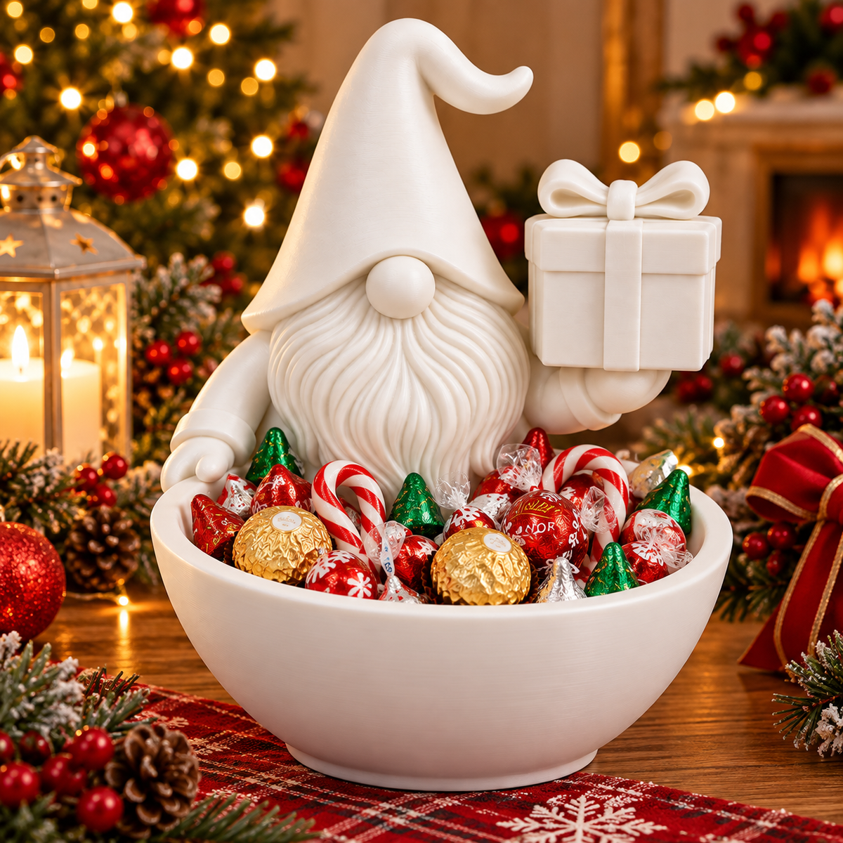 Christmas Gnome Candy Bowl with Gift – Holiday Treat Holder & Christmas Table Decor