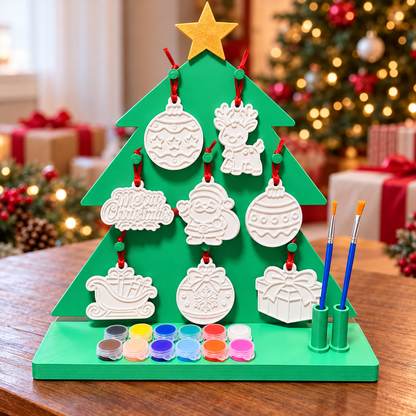 Paint Your Own Christmas Ornament Tree Kit | 8 Ornaments, 12 Paint Colors & 2 Brushes