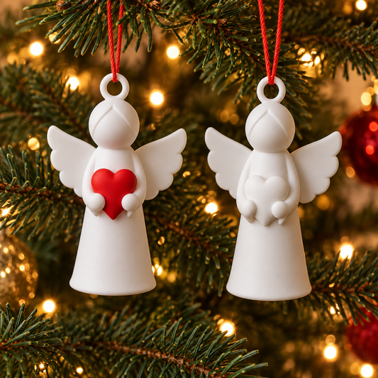 Christmas Angel Ornaments Set of 6 | White Angels with Red & White Hearts