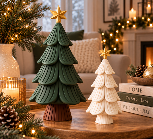 Set of 2 Modern Christmas Trees with Gold Stars
