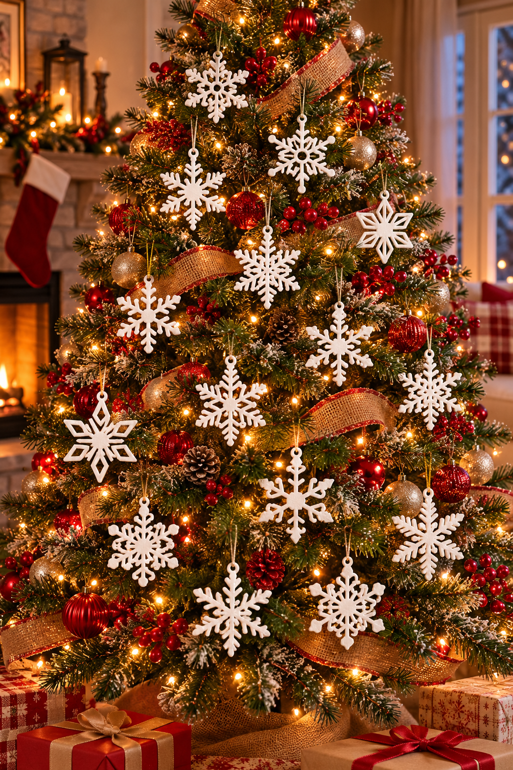16-Piece Textured White Snowflake Christmas Ornament Set | Holiday Tree Decorations