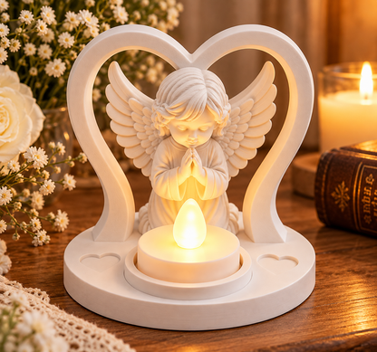 Praying Angel Heart Candle Holder with LED Tealight | Memorial & Sympathy Gift
