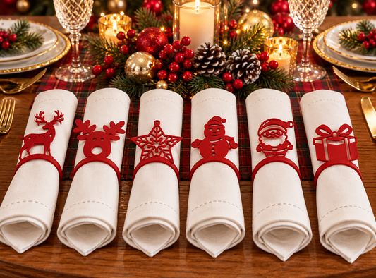 Christmas Napkin Rings Set of 6 | Holiday Napkin Holders & Table Decor