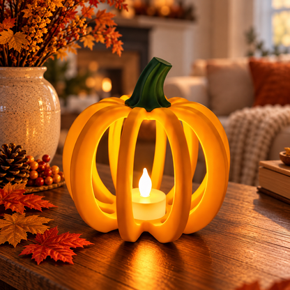Pumpkin LED Tea Light Holder – Fall & Halloween Decor | Single or Set of 2