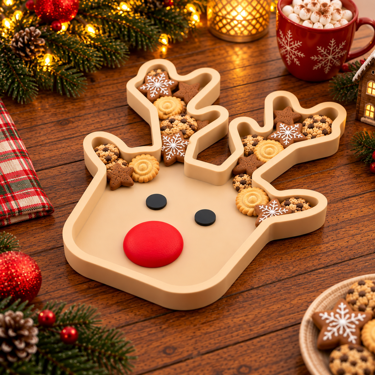 Rudolph Reindeer Christmas Cookie Tray | Holiday Snack & Treat Holder