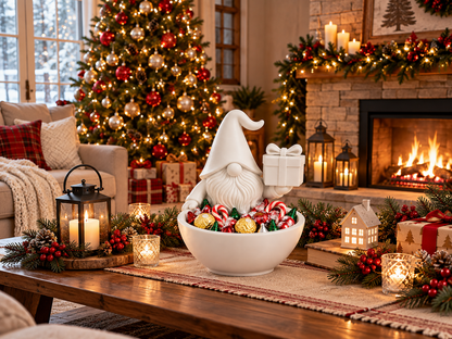 Christmas Gnome Candy Bowl with Gift – Holiday Treat Holder & Christmas Table Decor