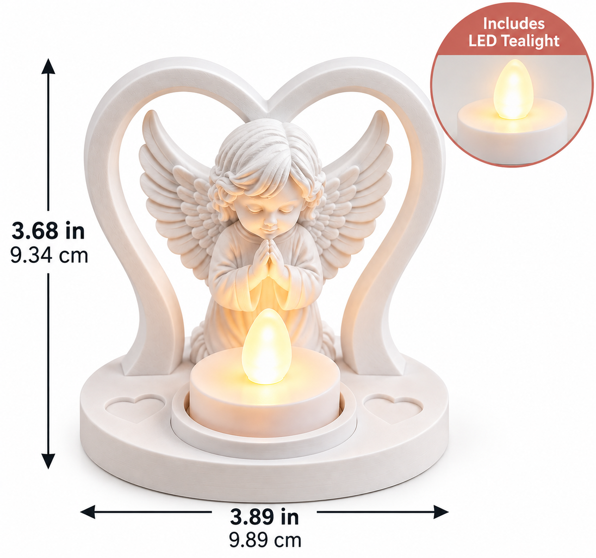 Praying Angel Heart Candle Holder with LED Tealight | Memorial & Sympathy Gift