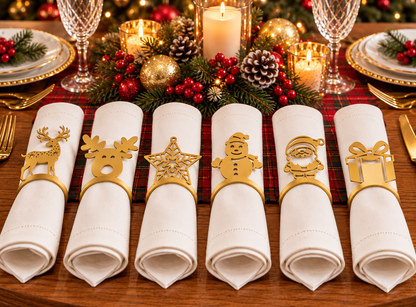 Christmas Napkin Rings Set of 6 | Holiday Napkin Holders & Table Decor