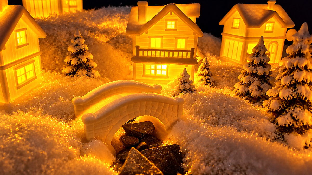 Complete Lighted Christmas Mountain Village Set | Miniature Winter Village Decor