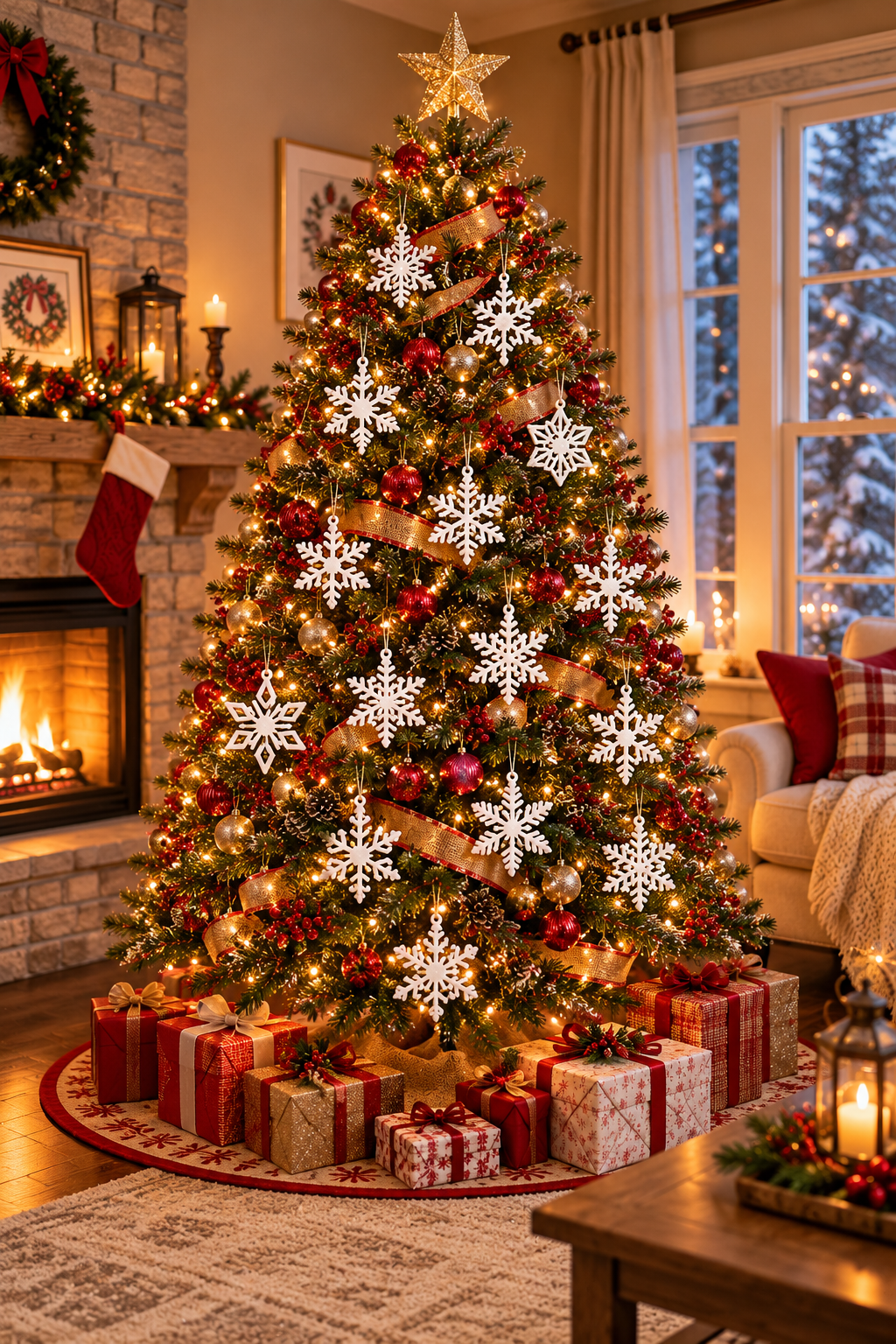 16-Piece Textured White Snowflake Christmas Ornament Set | Holiday Tree Decorations