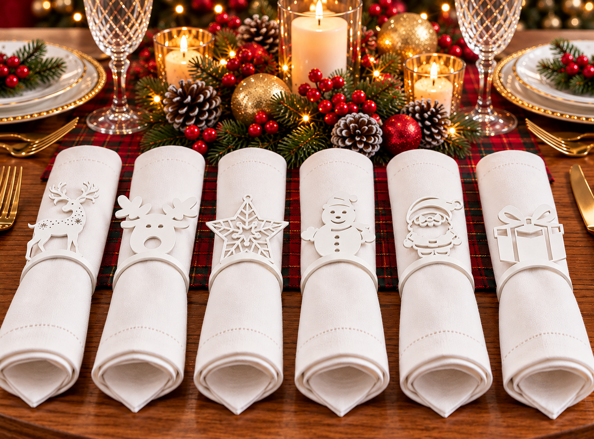Christmas Napkin Rings Set of 6 | Holiday Napkin Holders & Table Decor