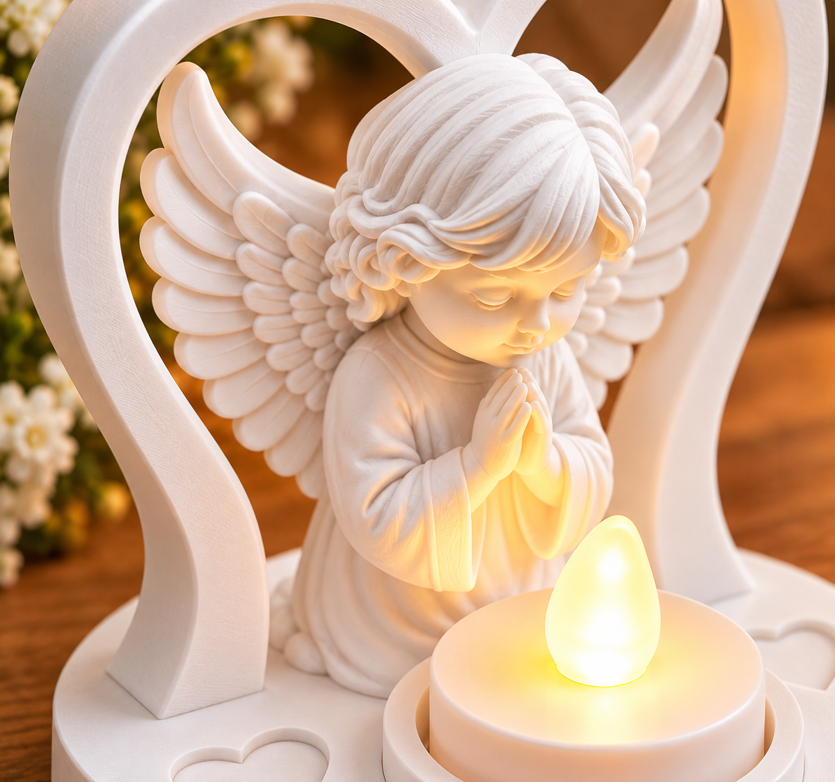 Praying Angel Heart Candle Holder with LED Tealight | Memorial & Sympathy Gift