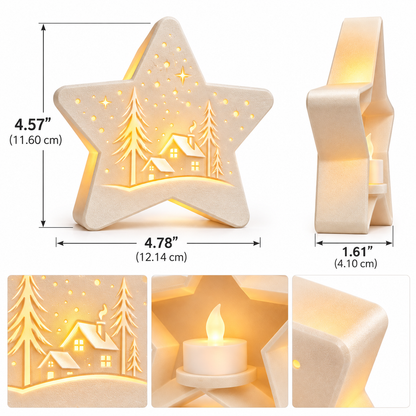 Christmas Star LED Candle Holder | Winter Village Holiday Decor