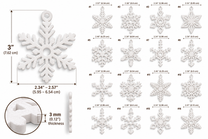 16-Piece Textured White Snowflake Christmas Ornament Set | Holiday Tree Decorations
