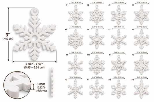16-Piece Textured White Snowflake Christmas Ornament Set | Holiday Tree Decorations