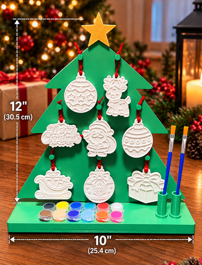 Paint Your Own Christmas Ornament Tree Kit | 8 Ornaments, 12 Paint Colors & 2 Brushes