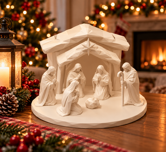 Modern Christmas Nativity Scene | Holy Family Manger Tabletop Decor
